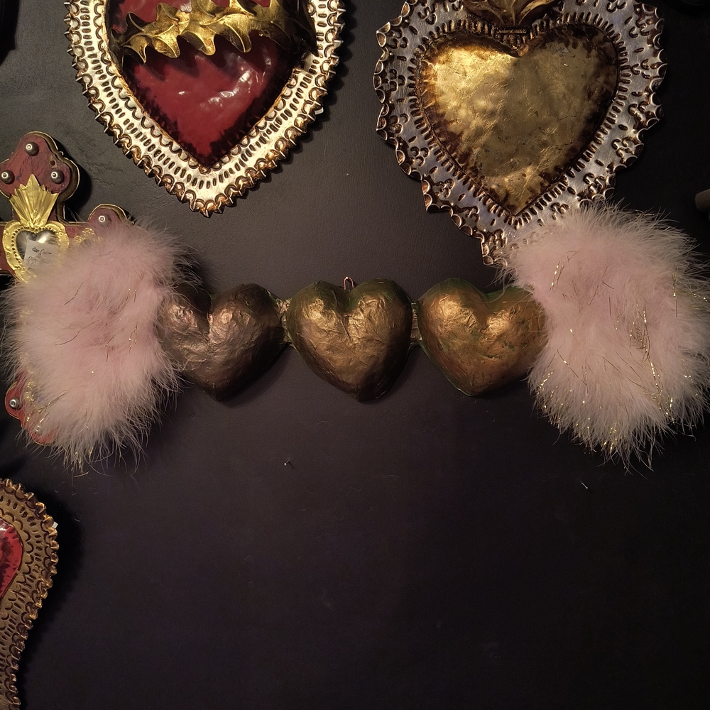 Gold and Pink Heart Sculpture